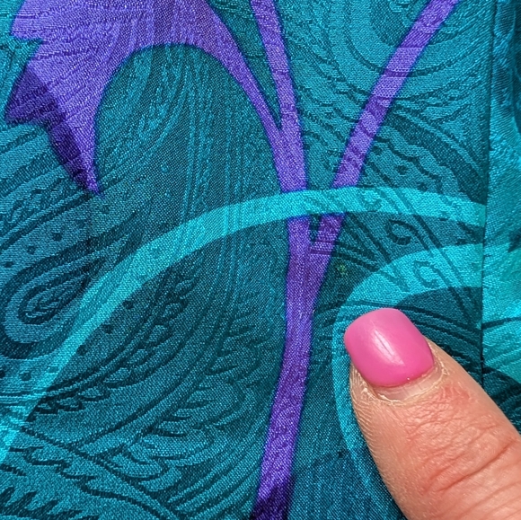 Vintage Adrianna Papell 100% Silk Teal Purple Floral Blouse Jacket Size 12 - Picture 10 of 16